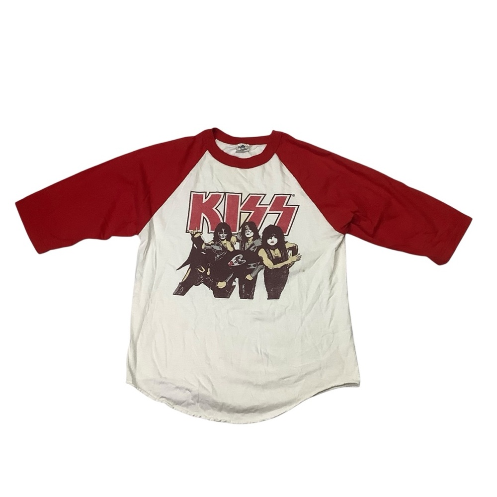 Kiss 3/4 Raglan Sleeve Vintage Shirt Sz Medium Red White